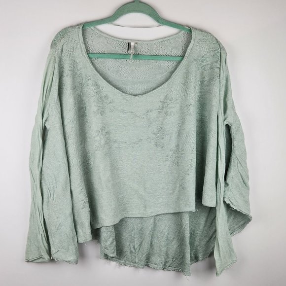 Free People Linen Blend Loose Knit Oversized Long Sleeve Top sz XS - Picture 1 of 9